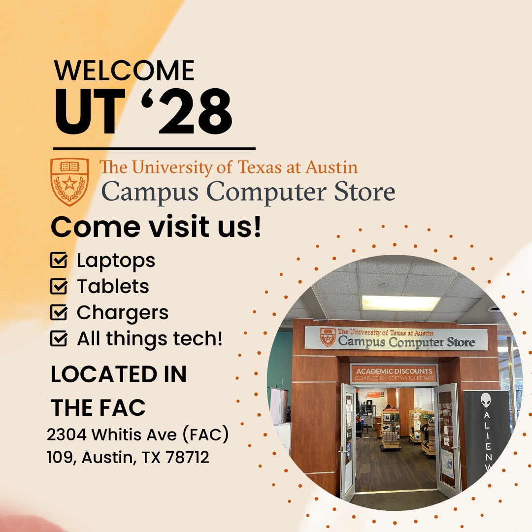 Congratulations UT class of ‘28!! If you find yourself on the UT campus, be sure to check out the Campus Computer Store for all your technology needs!
#UT28 #FutureLonghorns #UTAustin #HookEmHorns #schoollaptop