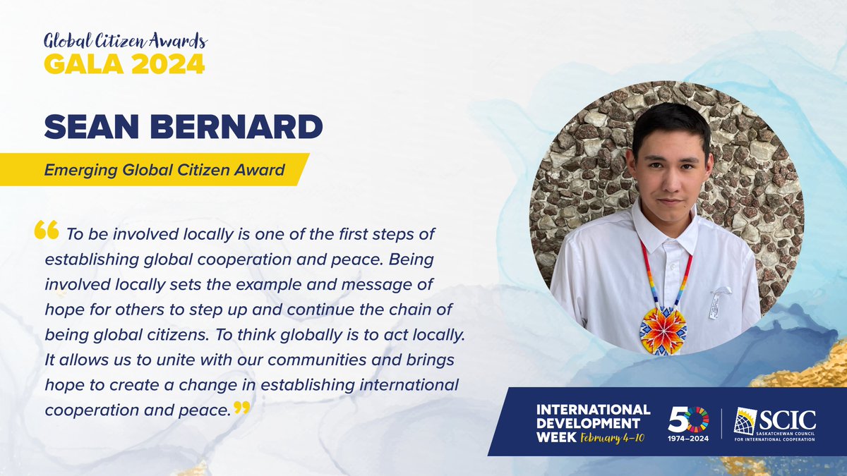 Sean Bernard is the winner of the 2024 SCIC Emerging Global Citizen Award! #saskcic #GoForTheGoals #idw2024 #saskatchewan #GlobalCitizenship #sdgs2030 #internationaldevelopment #VisezLesObjectifs