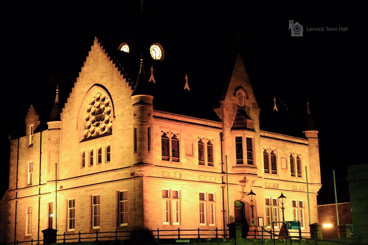ShetIslandsCll's tweet photo. #LerwickTownHall is lit yellow tonight to mark the 60th Anniversary of @cftrust, reflecting on the challenges and breakthroughs of the last six decades, and looking forward to a life unlimited for everyone with #cysticfibrosis π #Shetland #LightUpForCF https://t.co/iDCWGCY5Ke https://t.co/LAOvLilFgY