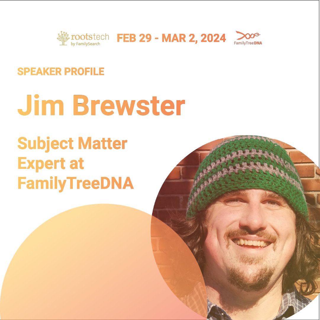 FamilyTreeDNA's tweet image. Start your RootsTech 2024 journey learning from the best with an inspiring kickoff featuring your favorite: Jim Brewster! Whether you&apos;re attending virtually or in person, our live webinar will kick off RootsTech for you at 8:00 AM (MST) on February 29! #RootsTech #RootsTech2024