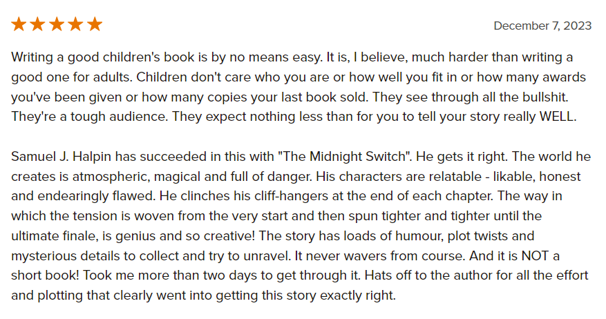 Sometimes its just so worth it when you read lovely, lovely reviews like this of #TheMidnightSwitch ♟️!!!