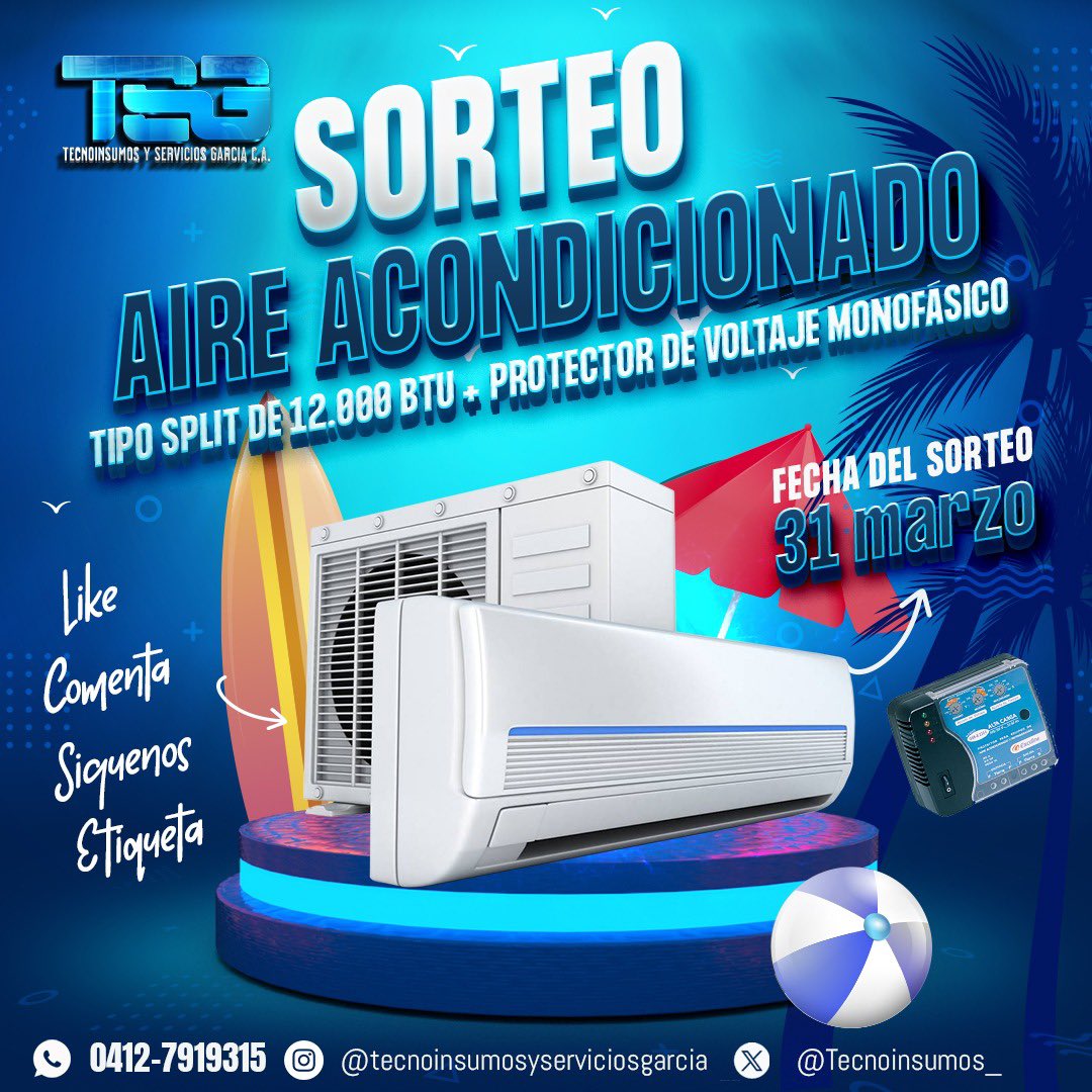 Alexa Gómez (@alexagomezdos) on Twitter photo Participa con <a href="/Tecnoinsumos_/">Tecnoinsumos y Servicios García CA</a> por un split de 12.000 BTU, más protector de voltaje monofásico. Fecha del sorteo, 31/3/24. Reglas del concurso 📌 Sigue nuestras cuentas en X y en IG 📌Dar like 📌Coméntanos qué tipo de A/A tienes 📌Etiqueta a 3 amigos 📌Comparte en tus historias y Participa con <a href="/Tecnoinsumos_/">Tecnoinsumos y Servicios García CA</a> por un split de 12.000 BTU, más protector de voltaje monofásico. Fecha del sorteo, 31/3/24. Reglas del concurso 📌 Sigue nuestras cuentas en X y en IG 📌Dar like 📌Coméntanos qué tipo de A/A tienes 📌Etiqueta a 3 amigos 📌Comparte en tus historias y