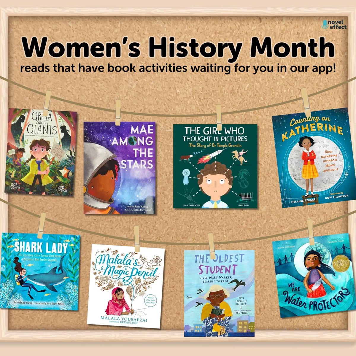 🚨 NOT A DRILL! We now have PRINTABLE book activities for your favorite reads IN the app! Find activities for each of these #WomensHistoryMonthbooks in your Novel Effect app📝
