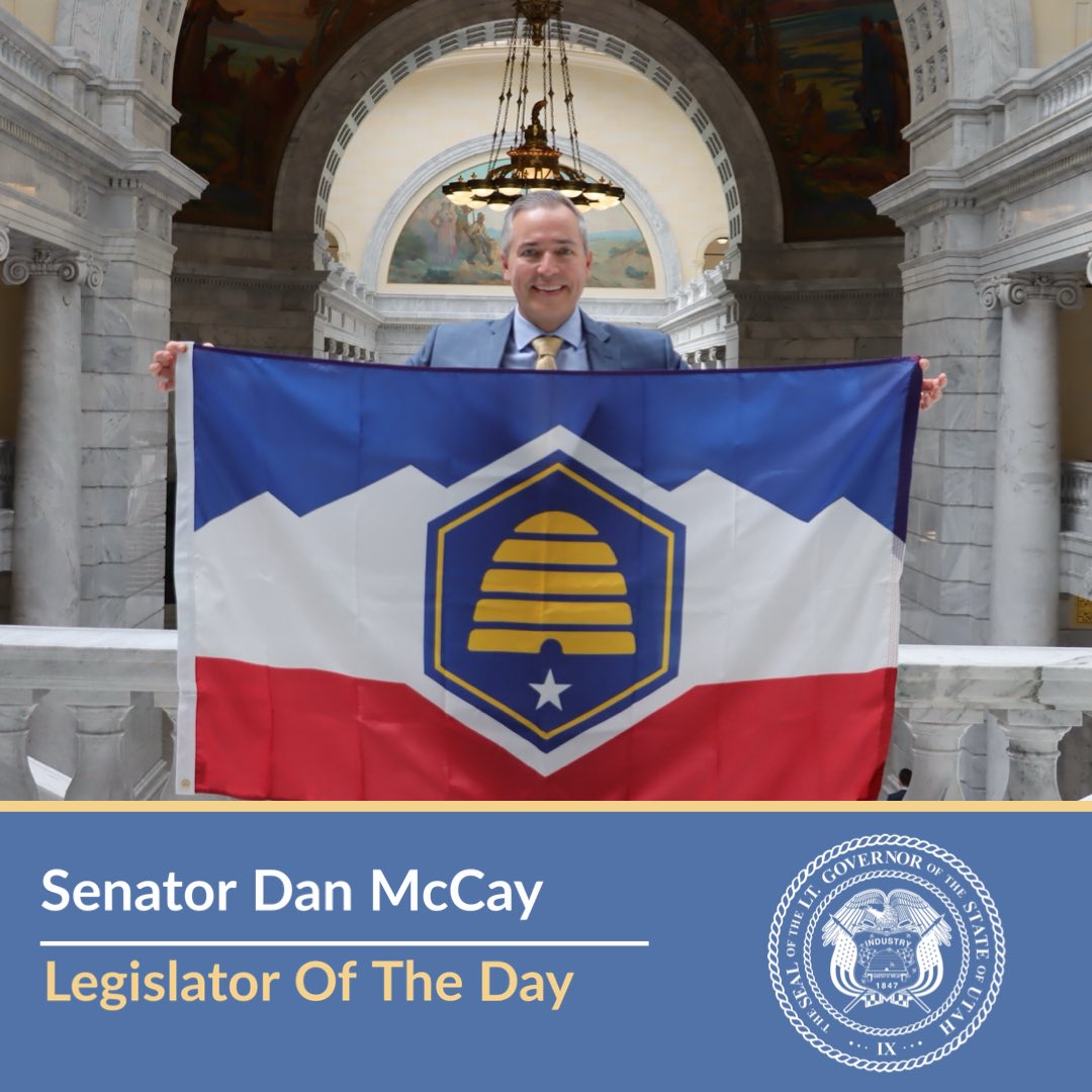 With just ten days to go, I want to highlight Senator <a href="/danmccay/">Daniel McCay</a>, who represents Senate District 18. Among his most notable sponsored legislation is the development and adoption of Utah's new state flag. 

#utpol #LegislatorOTD #utleg