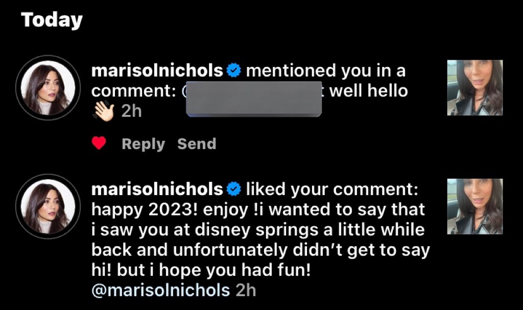 a year ago i saw @marisolnichols at disney springs and didn’t get a chance to say hi in person!