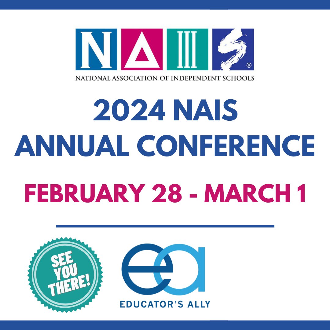 EA is proud to be a Bronze Sponsor for the 2024 NAIS Annual Conference in St. Louis. You can find us in the Expo by the Wellness Zone – stop by and say hello!
#educatorsally #NAIS #NAISAC #indyschools #privateschools #DaySchools #boardingschools #teachers #teacherjobs