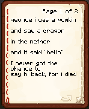 SoulsPumpkin's tweet photo. A person named Pandora showed me around Aeston and Ambershire, the 2 towns I woke up in.
At the end of the tour, we did a game where we each added a sentence to make a story.
But this... "story" sounds very familiar for some reason... https://t.co/gpW3p2Hyv1