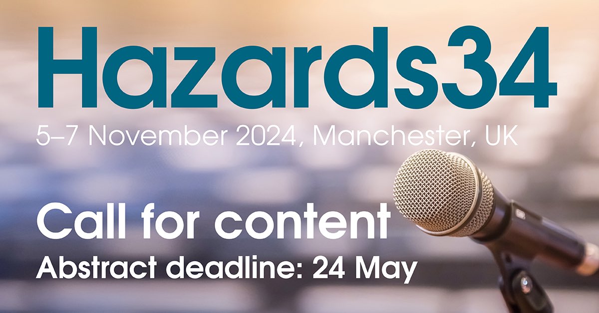 SafetyIChemE's tweet photo. It is time to start thinking about your abstract submission for Hazards 34. Will we see you in Manchester? #ProcessSafety #AttendToLearn https://t.co/03YmT4BXlz