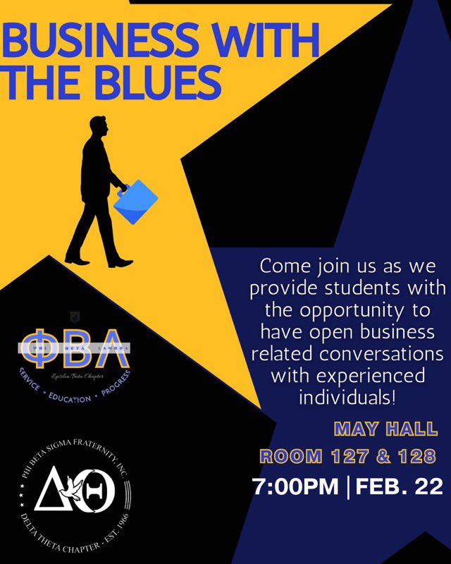 Pvu_PBL's tweet photo. Phi Beta Lambda and Phi Beta Sigma would like to invite the student body and its Business minded students to a Panel to discuss the nitty gritty of all things business. Have questions? Bring them. 

Room 127 May Hall Thursday evening at 7 pm https://t.co/S8P4LUVsCM