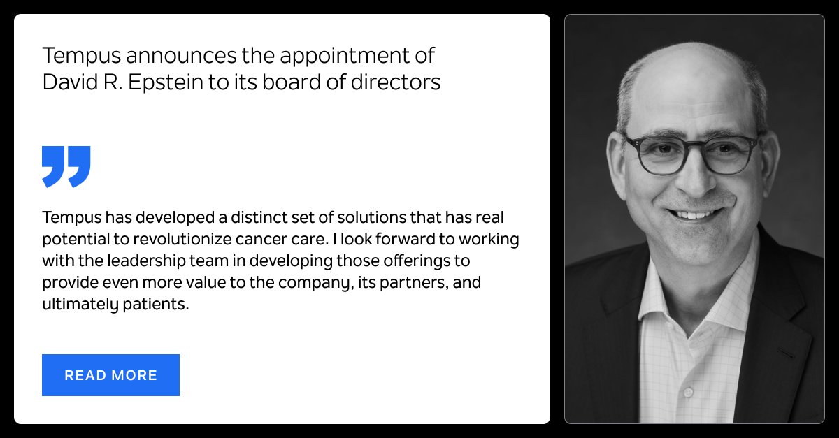 We’re excited to share that David R. Epstein has joined our Board of Directors. His wealth of knowledge from years of biopharma experience will be of great support as we seek new and innovative ways to partner with biopharma. Learn more: tempus.co/48qMYBT