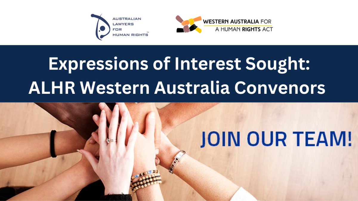 OPPORTUNITY to #StandUp4HumanRights in WA!
ALHR is seeking expressions of interest from lawyers to Co-Convene our Western Australian activities & play a leading role within the WA for a #HumanRightsAct Coalition @WA4HRA 
shorturl.at/dgikZ
#auslaw #wapol #HumanRights