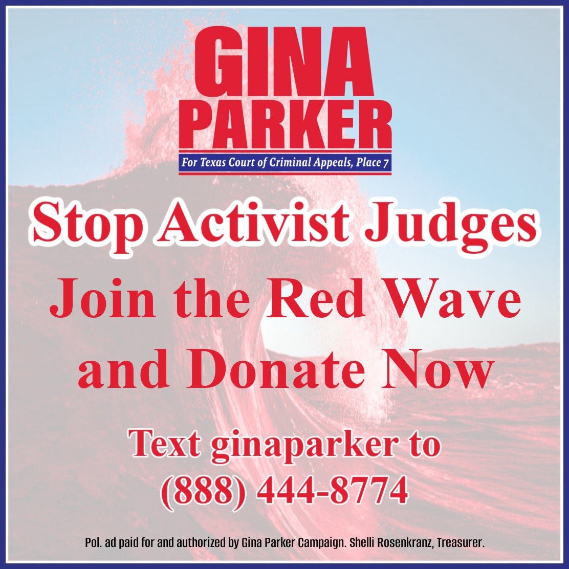 The RINO republican groups are running ads against me. I need your help to push back with my own ads. I’m the Constitutional Conservative in this race. You can text or go directly to ginaparkercampaign.com to donate now. Together, we can make a difference.