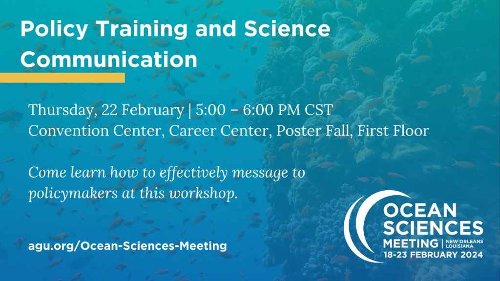 Come learn how to effectively message to policymakers at this workshop at this great learning session at #OSM24! agu.confex.com/agu/OSM24/meet…