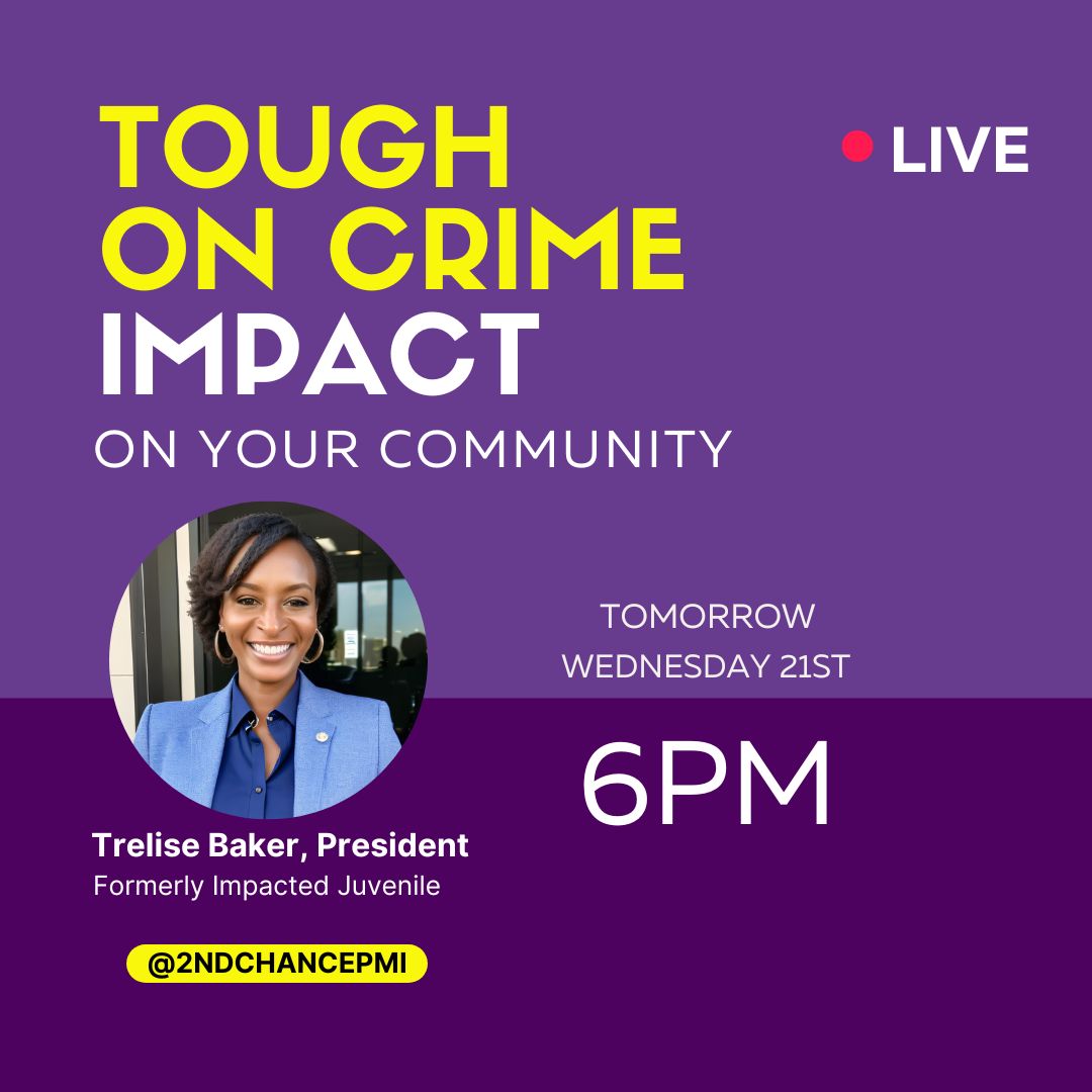 ⚠️Join us tomorrow at 6 pm as we go Live on Facebook and Instagram for a crucial discussion on the impacts of Tough on Crime legislation on returning women!  #ToughOnCrime #2ndChance #EmpowerReturningWomen #LiveDiscussion #2ndChancePMI 📢👩‍⚖️
