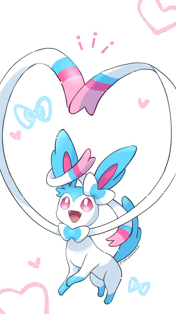 sylveon no humans pokemon (creature) open mouth smile solo heart tongue  illustration images