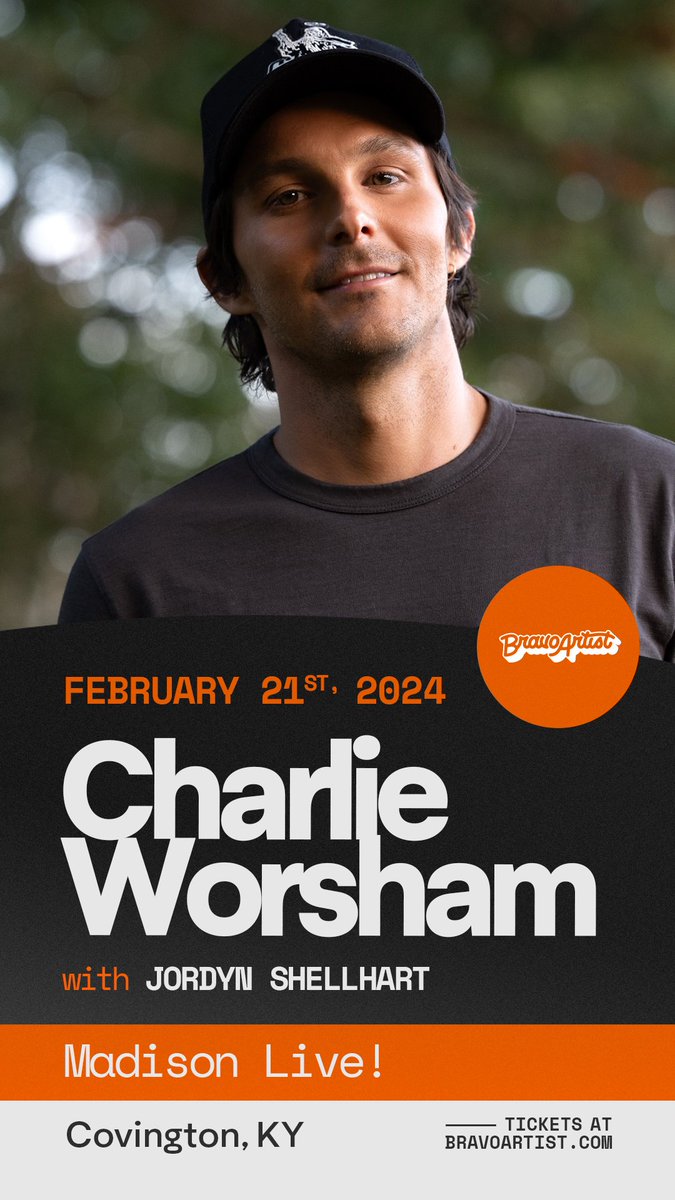 Tomorrow (Wednesday) Night at Madison Live! Charlie Worsham with Jordyn Shellhart. Tickets available now at Ticketmaster.com or get them at the door!