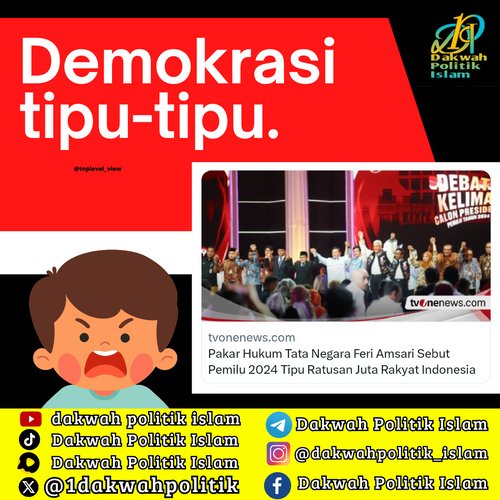 Demokrasi tipu-tipu.

Silahkan di share tak perlu izin

#DakwahPolitikIslam
#JawiTengahGumregah
#MerajutSejarah
#IsraMiRaj
#UmatBersatu
#PerubahanBerkualitas
#100TahunTanpaKhilafah