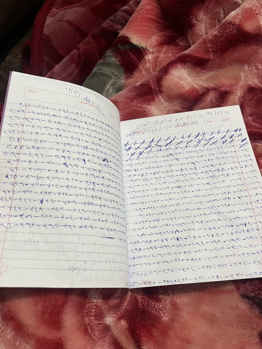 امي عندها كشكول بتقعد تسجل فيه اذكار وحاجات كدا بتعجبها 
رجعت من الجيش لقتها كتبالي السنه بتاعة الجيش بتاعتي كلها ارقام في ورقتين وبتعلملي علي كل يوم بيعدي خط ، مستوي اهتمام غير مسبوق في حياتي والله ربنا يبارك في ست الحبايب