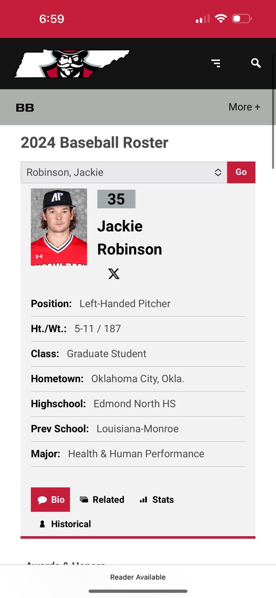 Did you know that Austin Peay has a Left Handed pitcher named Jackie Robinson? 

Now you do: