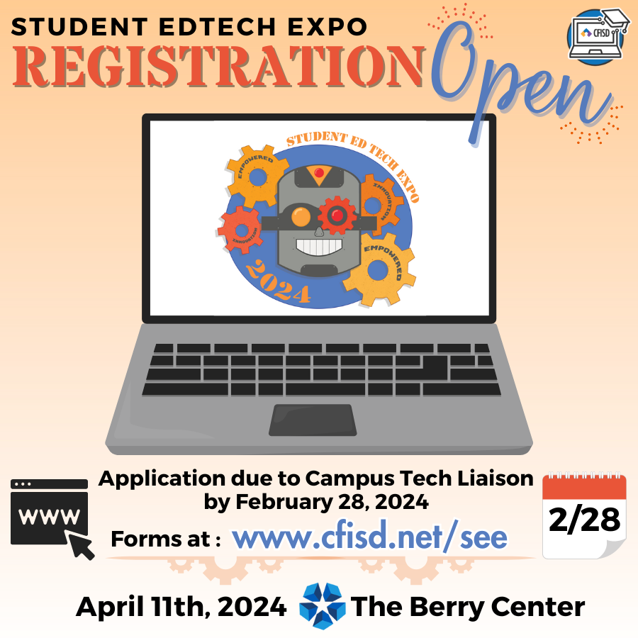 CyFairEdTech's tweet photo. 🚀 Explore the future of education at the @CyfairISD Student EdTech Expo! 🌐📚 Register your Ss for a showcase of innovative tools and solutions transforming learning experiences. 🎓💡 #EdTechExpo #StudentInnovation

👉👉https://t.co/A9utoZnPFC by 2/28 https://t.co/1NPJATH6K1