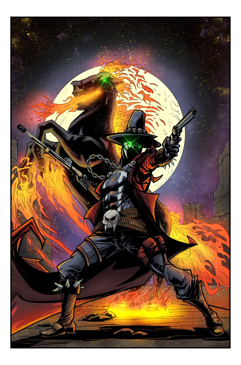 GabeMastracci's tweet photo. The #spawnuary #spawnchallenge may be over but I am coloring all the inks I submitted. Here is #gunslingerspawn #spawn @Todd_McFarlane https://t.co/klymOj9sHs