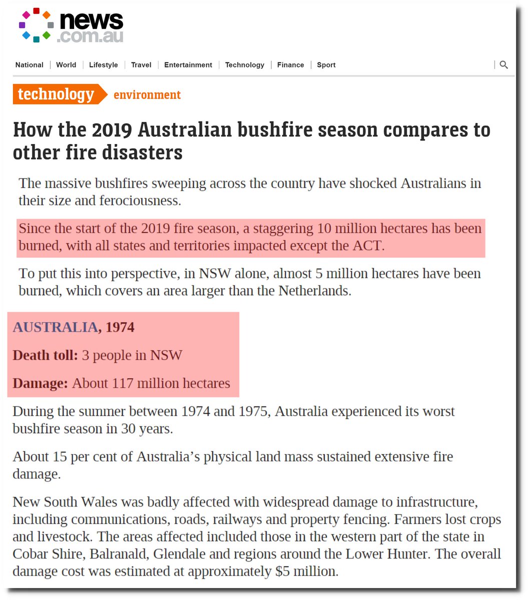 It is not surprising that the #ClimateScam cultist doesn't want to remember 1974, when 15% of Australia burned. news.com.au/technology/env…