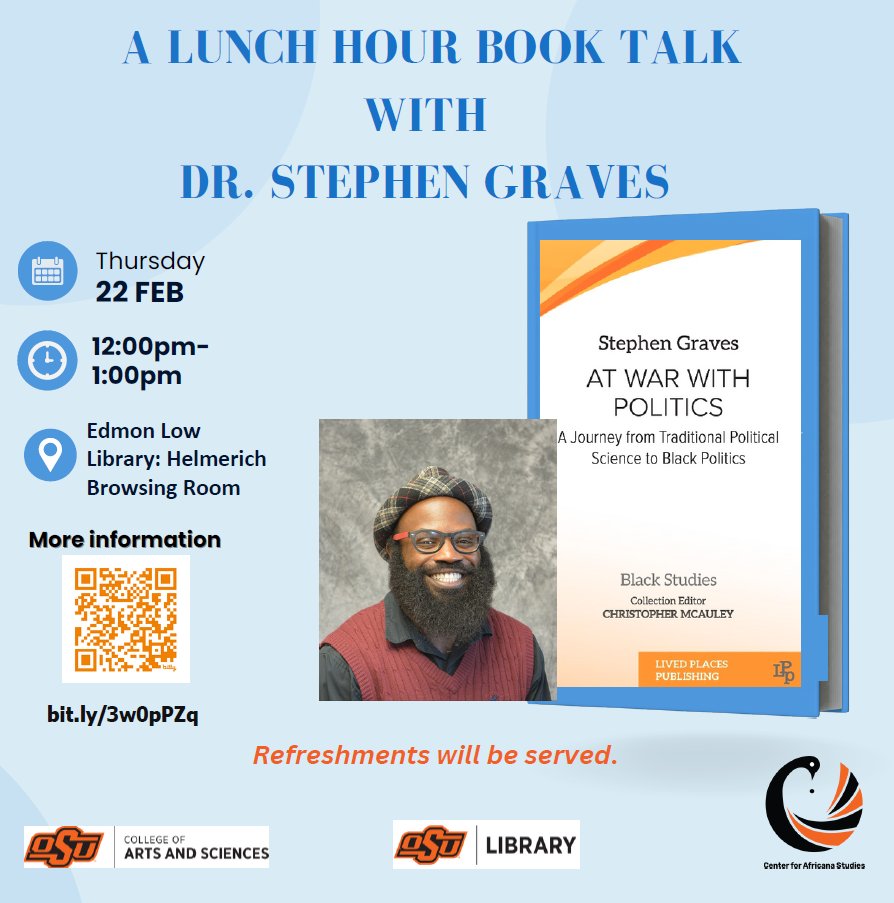 Join us for a Book Talk with Dr. Stephen Graves to discuss his latest book, gain insights, and connect with book lovers. Engage with the author and fellow enthusiasts over refreshments and enjoyable experience. Feb. 22nd @ 12-1:00 p.m. Edmon Low- Helmerich Browsing Room