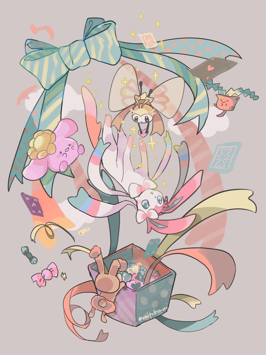 sylveon pokemon (creature) no humans box gift sparkle ribbon candy wrapper  illustration images