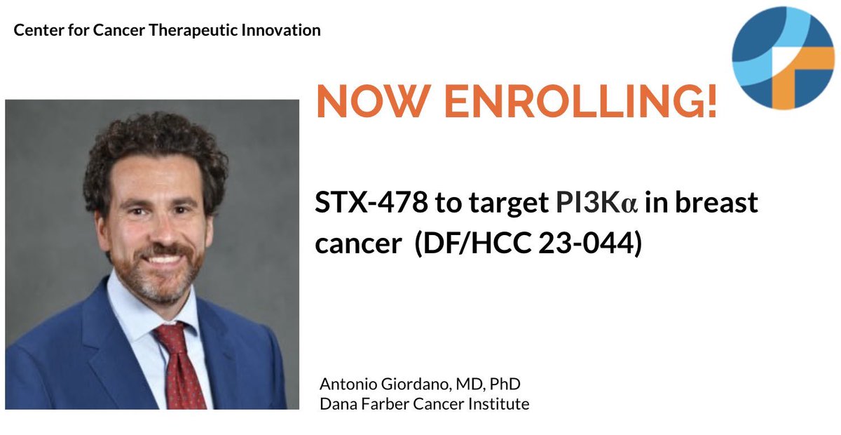 #trialtuesday is Trial 23-044: STX-478 mutant-selective, PI3Kα small molecule inhibitor, highly selective for kinase and/or helical domain mutations in breast, gynecological, head and neck, and other solid tumors #CCTI_DFCI @DanaFarber @antgiorda
Visit: forms.office.com/r/kM7e6JVxre