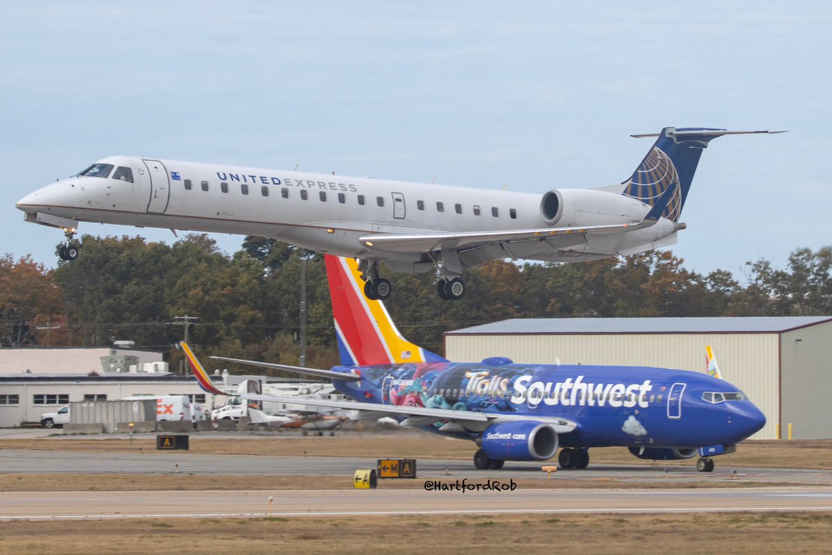 United Express Embraer E145 landing at Providence in October.