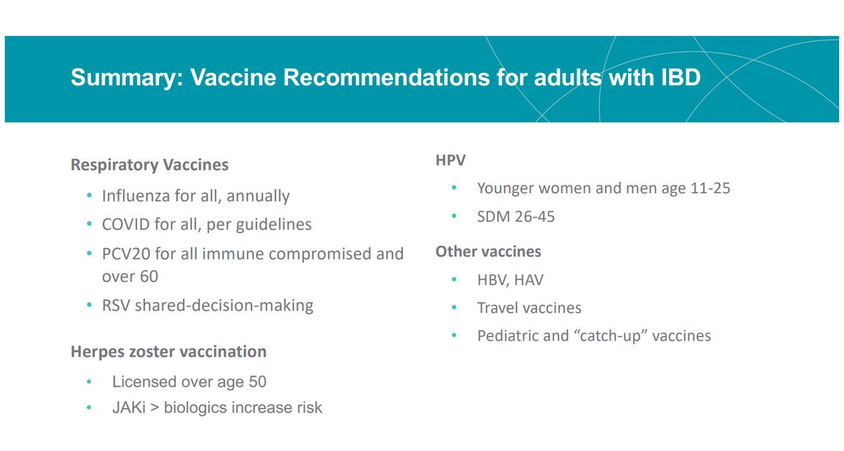 Very nice summary on vaccines in #IBD by Dr Gil Melmed @gym99 @GuildConference