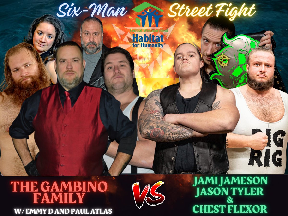 LET’S GET CRAZY! Marshall and Mickey Gambino celebrate 20 years in the ring by teaming with Stevie Lebell in a six-man street fight against Jami Jameson, Jason Tyler, and Chest Flexor! This match will be absolutely insane, and CWHFH donated some fun items! March 22nd, be there