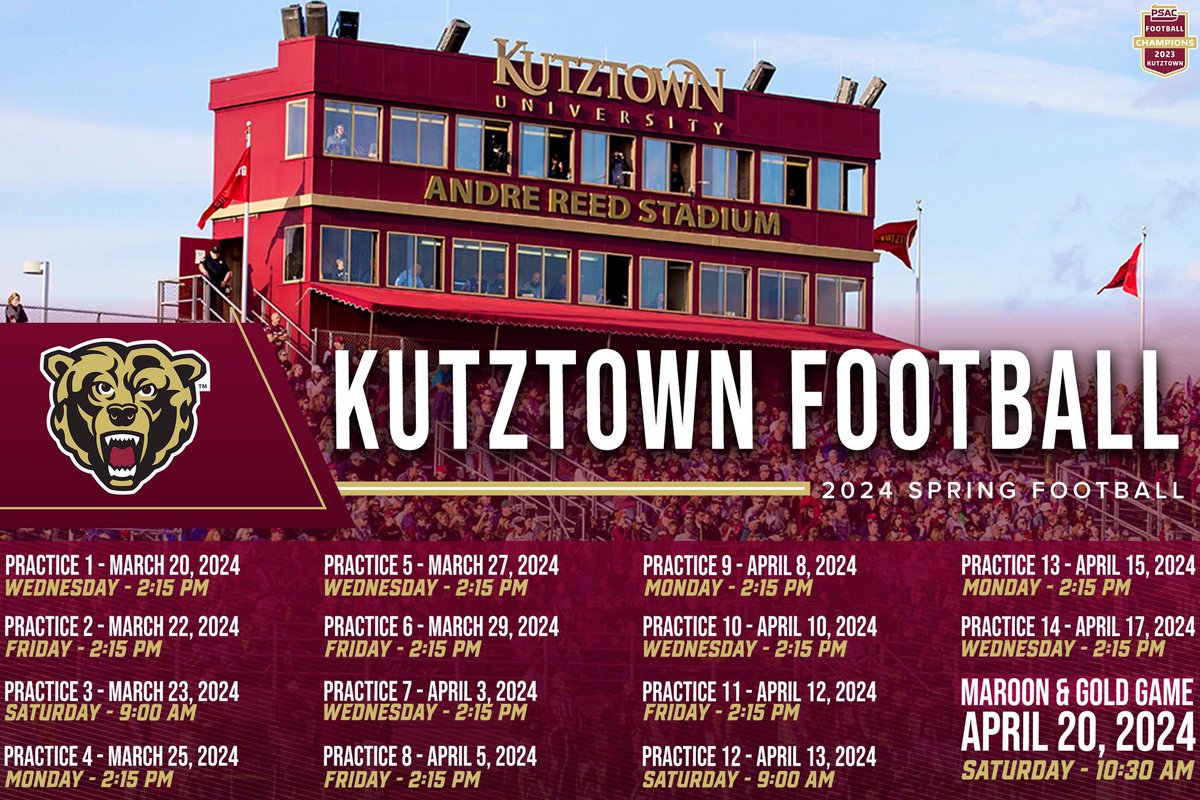 A 👀 at our ‘24 Spring Schedule ‼️

We look forward to seeing you at Andre Reed Stadium this Spring 🐻

 #BearsEat #1-0