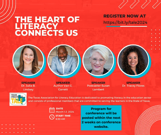 Last week to register for the 2024 TALE conference! Registration will close on Friday, February 23. Register now for the 2024 TALE Conference, The Heart of Literacy Connects Us, at bit.ly/tale2024.