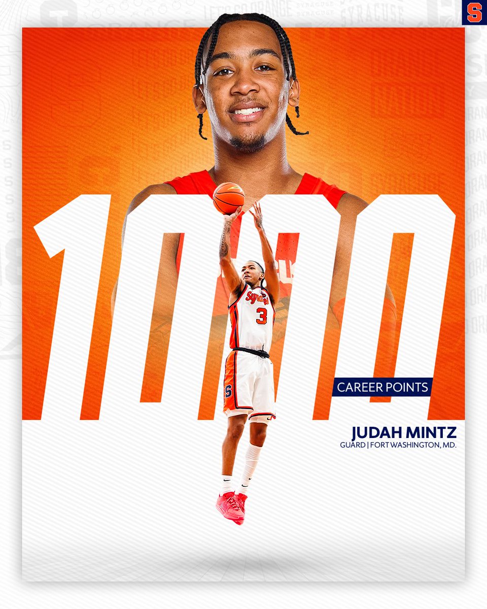 Cuse_MBB's tweet image. 1️⃣0️⃣0️⃣0️⃣‼️

Judah Mintz becomes the 66th member of the Orange 1000-point club.

He did it in 59 games, tied for 7th-fastest in program history.