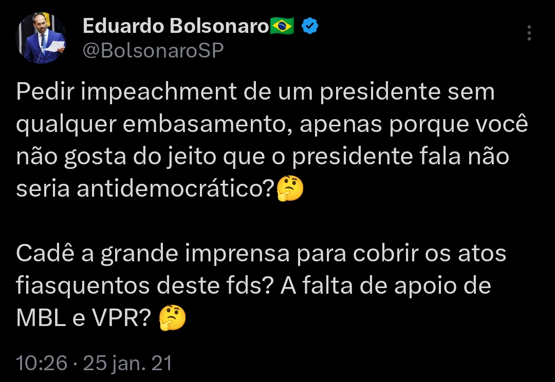 Bananinha assinou o esdrúxulo pedido de impeachment por conta da FALA do Lula. Vejamos o que Bananinha estava falando em 2021 sobre um pedido de impeachment do pai dele 🤡