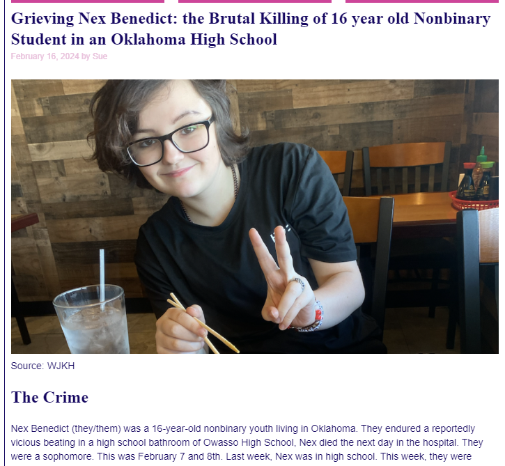 Heartbreaking news. The tragic consequences of hate speech against LGBTQ+ youth demand our attention and action. Nex Benedict deserved better. 💔🏳️‍🌈