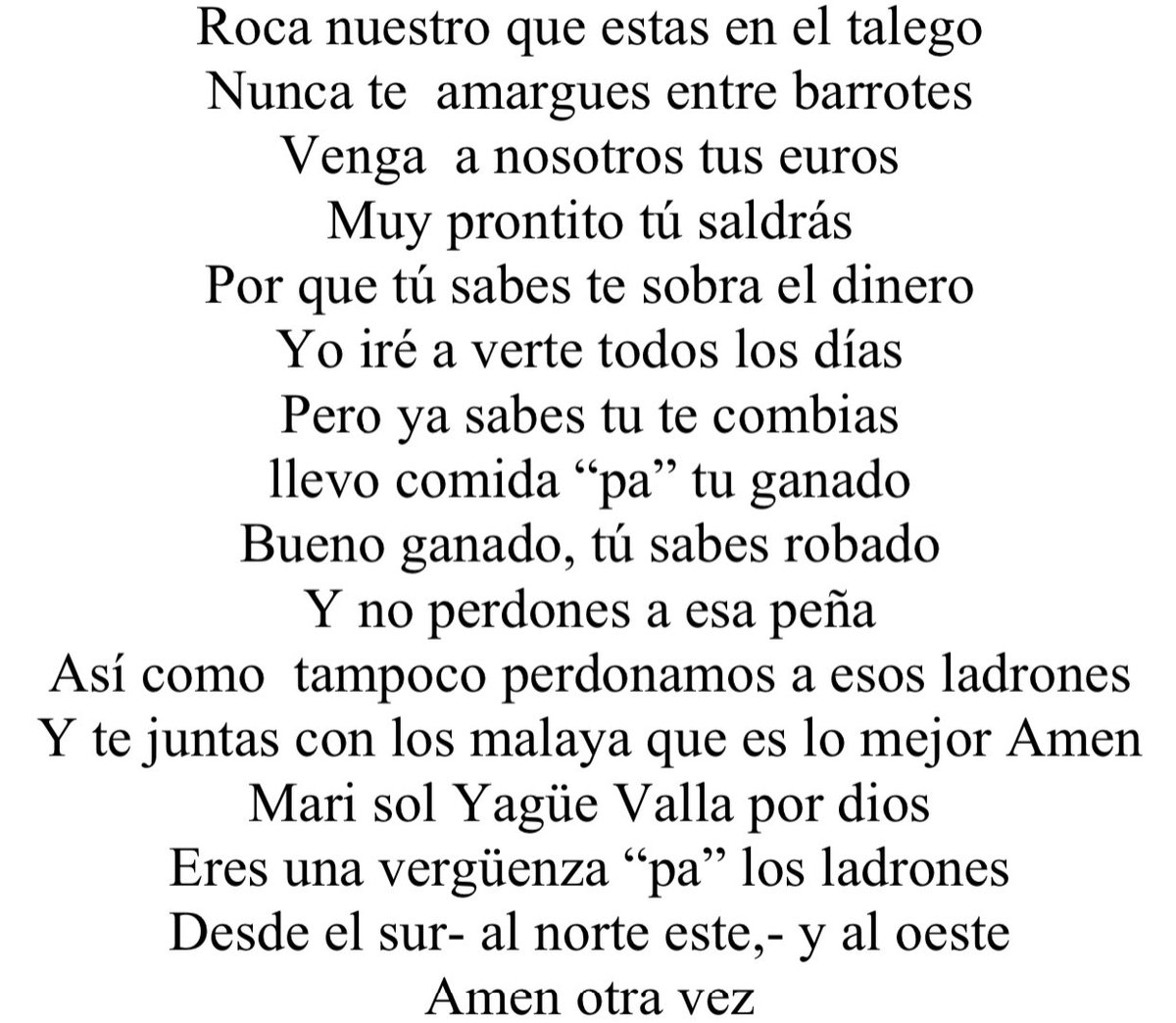 El padre Nuestro de una chirigota. ¿Cual?