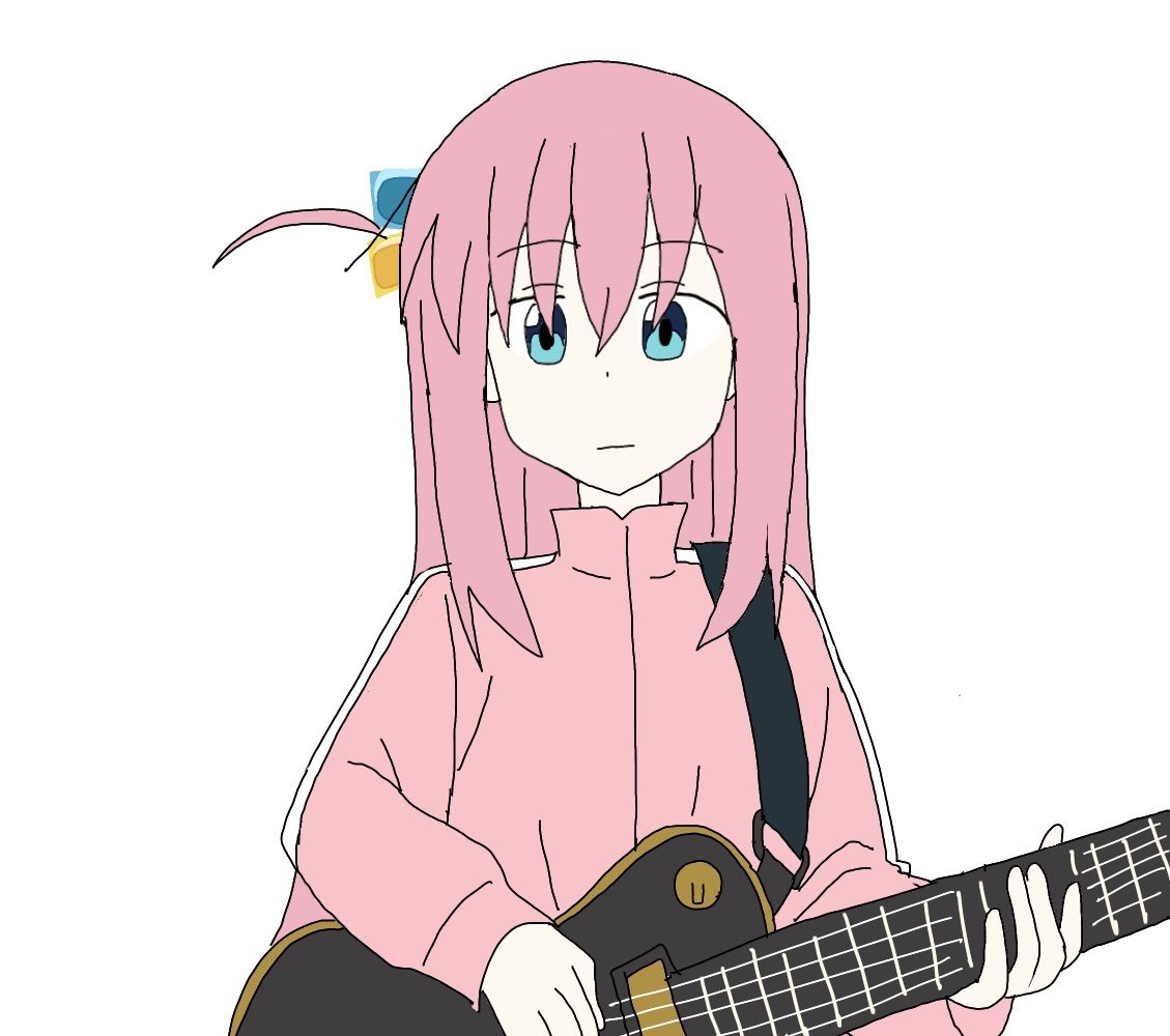 gotoh hitori ,gotou hitori 1girl solo cube hair ornament pink hair guitar instrument hair ornament  illustration images