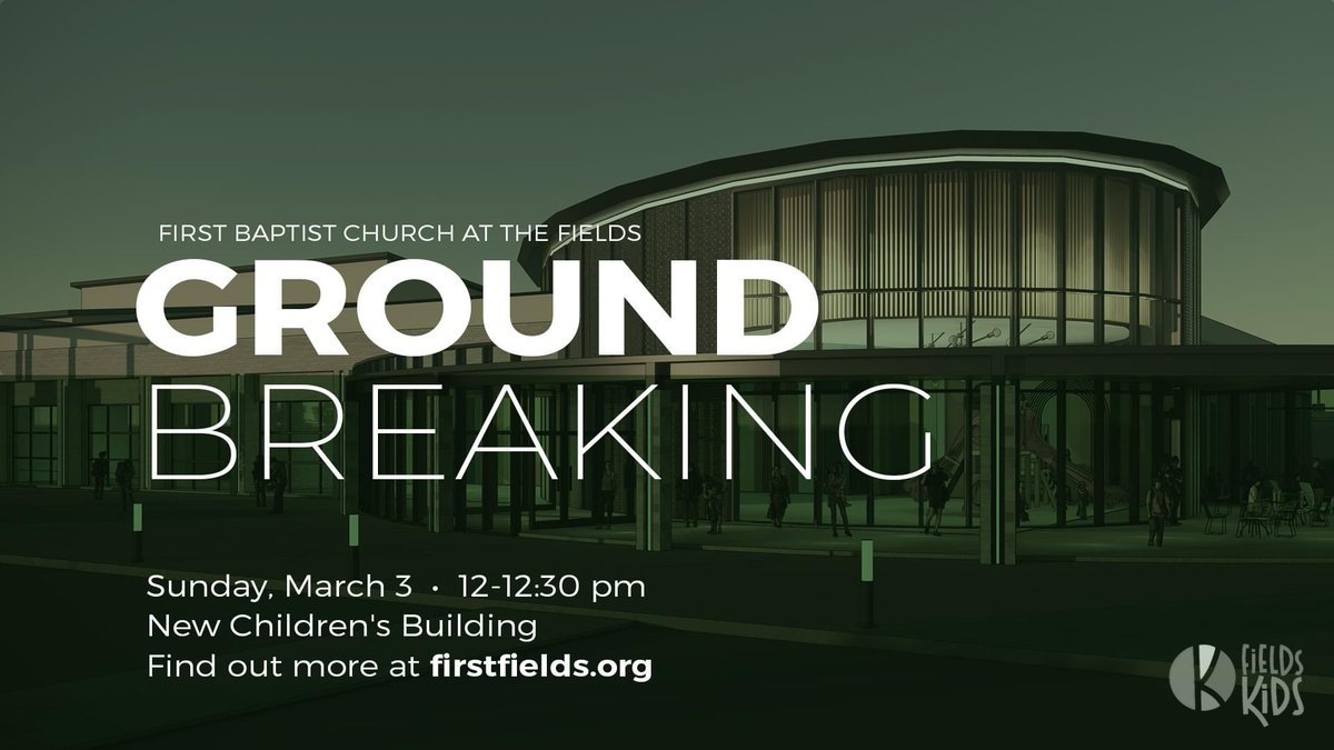 Make plans to 𝗕𝗘 𝗧𝗛𝗘𝗥𝗘 Sunday, 𝗠𝗮𝗿𝗰𝗵 𝟯 as we take another step into our future!

#FirstFieldsFamily #FieldsKids #MoreToCome #GroundBreaking #CarrolltonTx #ChildrensMinistry