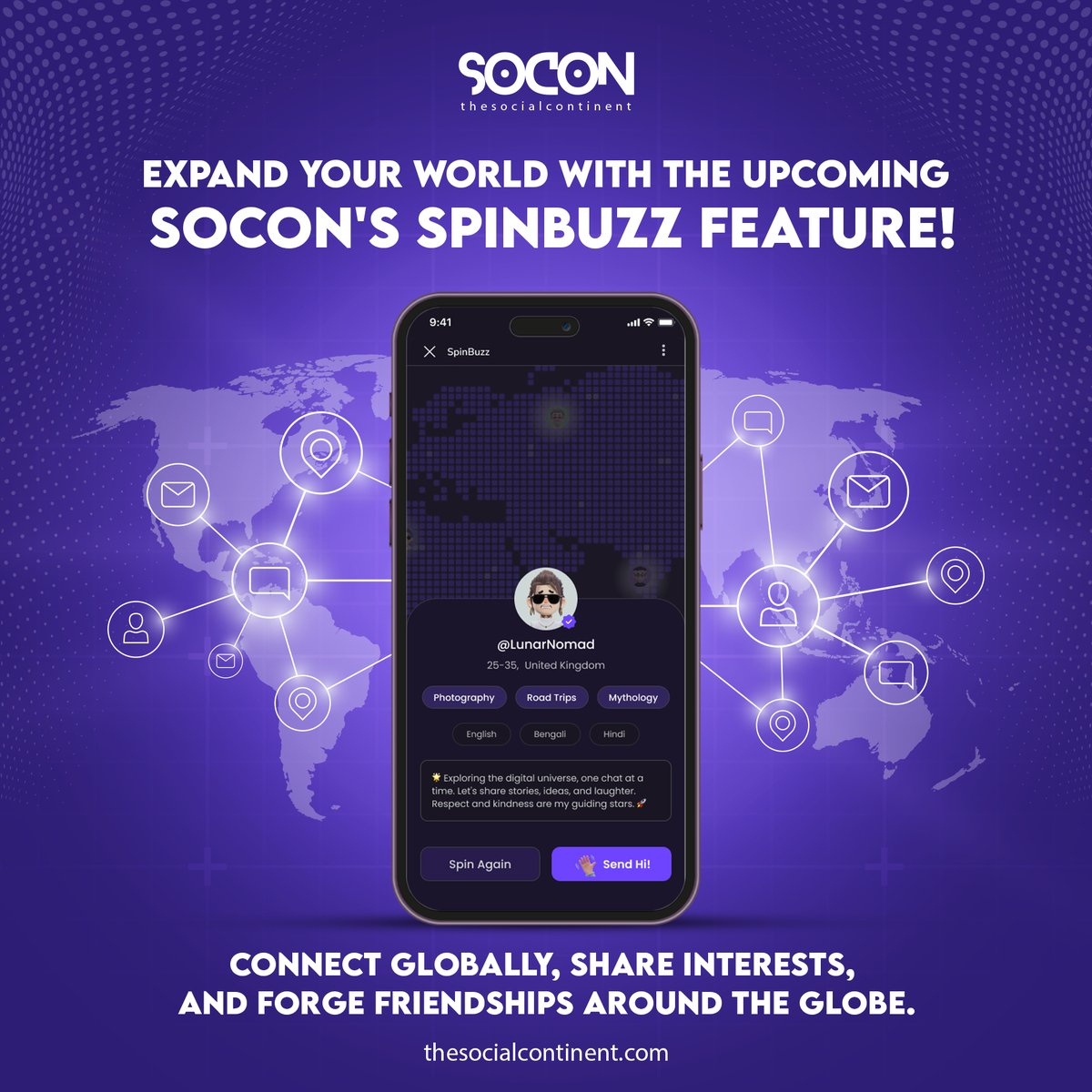 theSoCon's tweet image. Spin your world, and buzz with excitement! 🤩

Get ready to expand your horizons with SOCON&apos;s upcoming SpinBuzz feature. Connect, share, and make global friendships like never before! 🌍

#SOCONFeature #SpinBuzz #Connections #decentralized #blockchain #globalconnections #Web3