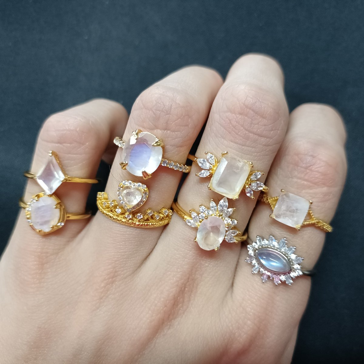 These eight moonstone rings are now available in our store✨
✨sterling silver/ natural moonstones ✨

#moonstonejewelry 
#moonstonering
#moonlight
#moonstone 
#rainbowmoonstone 
#moonlove
#jewelry
#gemstones
#crystalhealing
#handmadejewelry
#crystaljewelry
#crystals