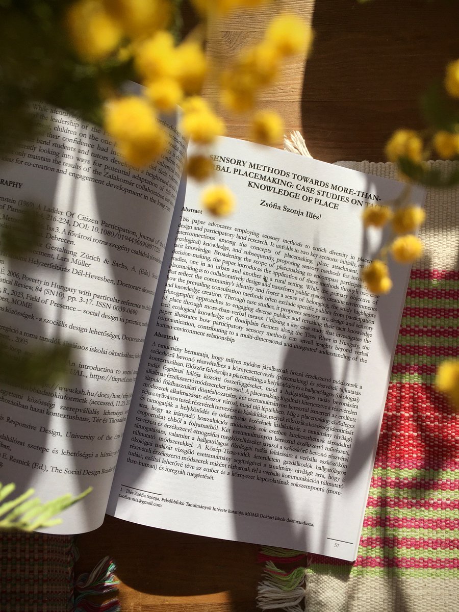 Fresh from the press - a short paper, ‘Sensory Methods Towards More-Than-Verbal Placemaking: Case Studies on Tacit Knowledge of Place’ - and a beautiful mimosa bouquet. 

#tacitknowledge #tacitecologicalknowledge #placemaking #landdecisionmaking #iask