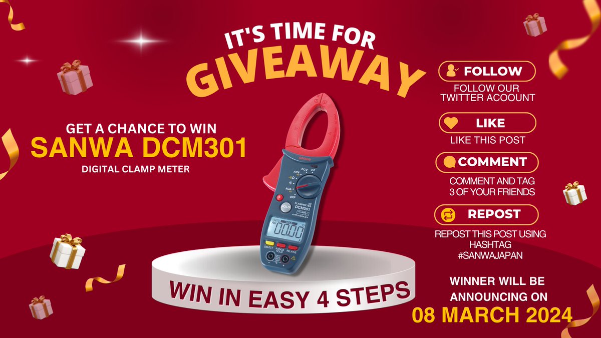 🎉GIVE AWAY! GIVE AWAY! GIVEAWAY!🎉

Get ready to win Sanwa DCM301 CLAMP METER
To enter this raffle, kindly read the mechanics below: