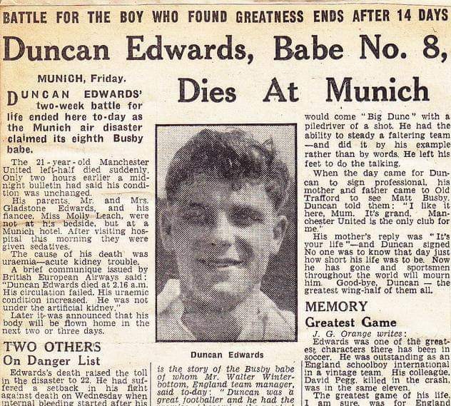 #OTD 🗓 21st of February 1958:

Duncan Edwards tragically became the 8th Busby Babe to die at Munich.

🌹🌹🌹🌹🌹🌹🌹🌹
#FlowersOfManchester