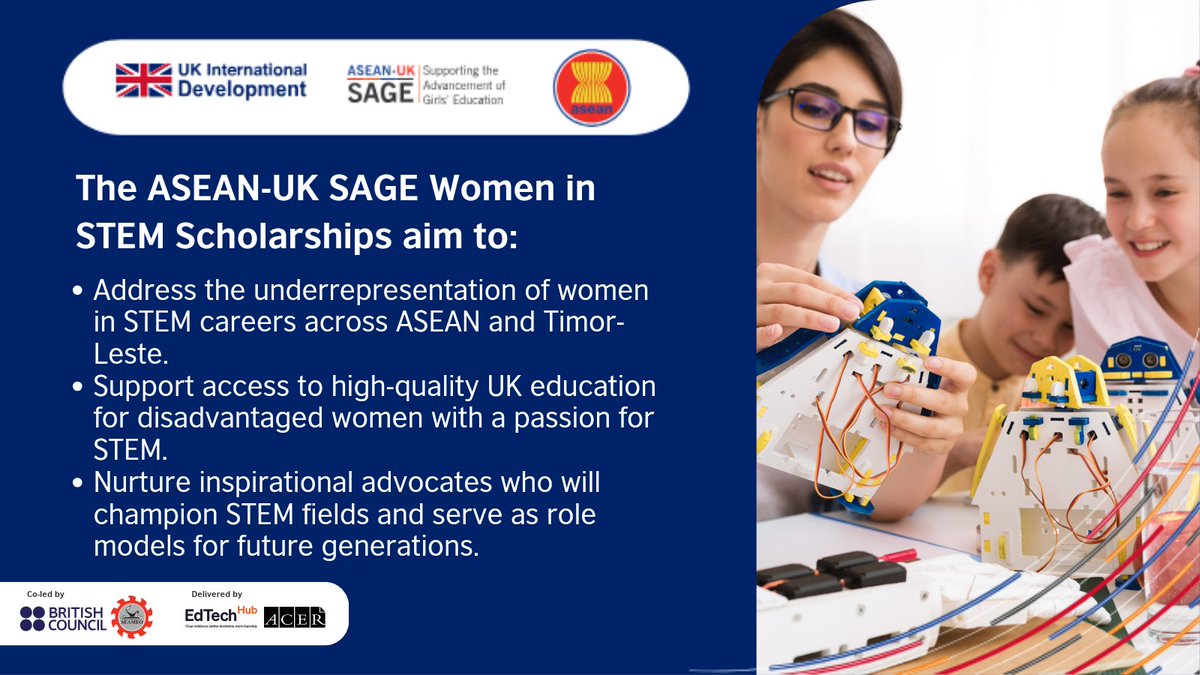 SarahTiffinUK's tweet photo. @ASEAN women, we encourage you to seize this great opportunity to apply for a #STEMscholarship.

Apply now https://t.co/rTM7m4TKGM

Read more: https://t.co/4rhJ58LAYa

#UKASEAN #SAGEscholarships #WomenInScience https://t.co/IBpfFd7L0p