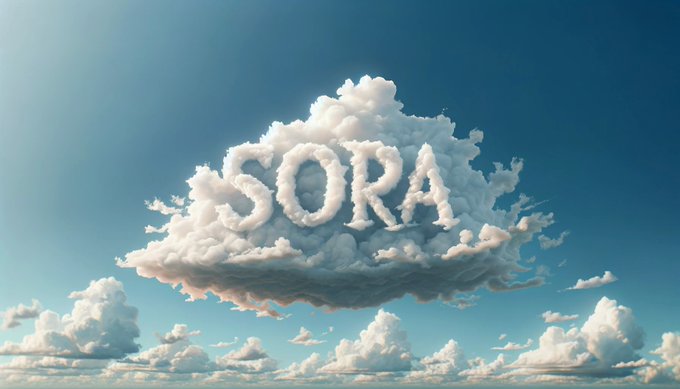 An image of a realistic cloud that spells “SORA”.
