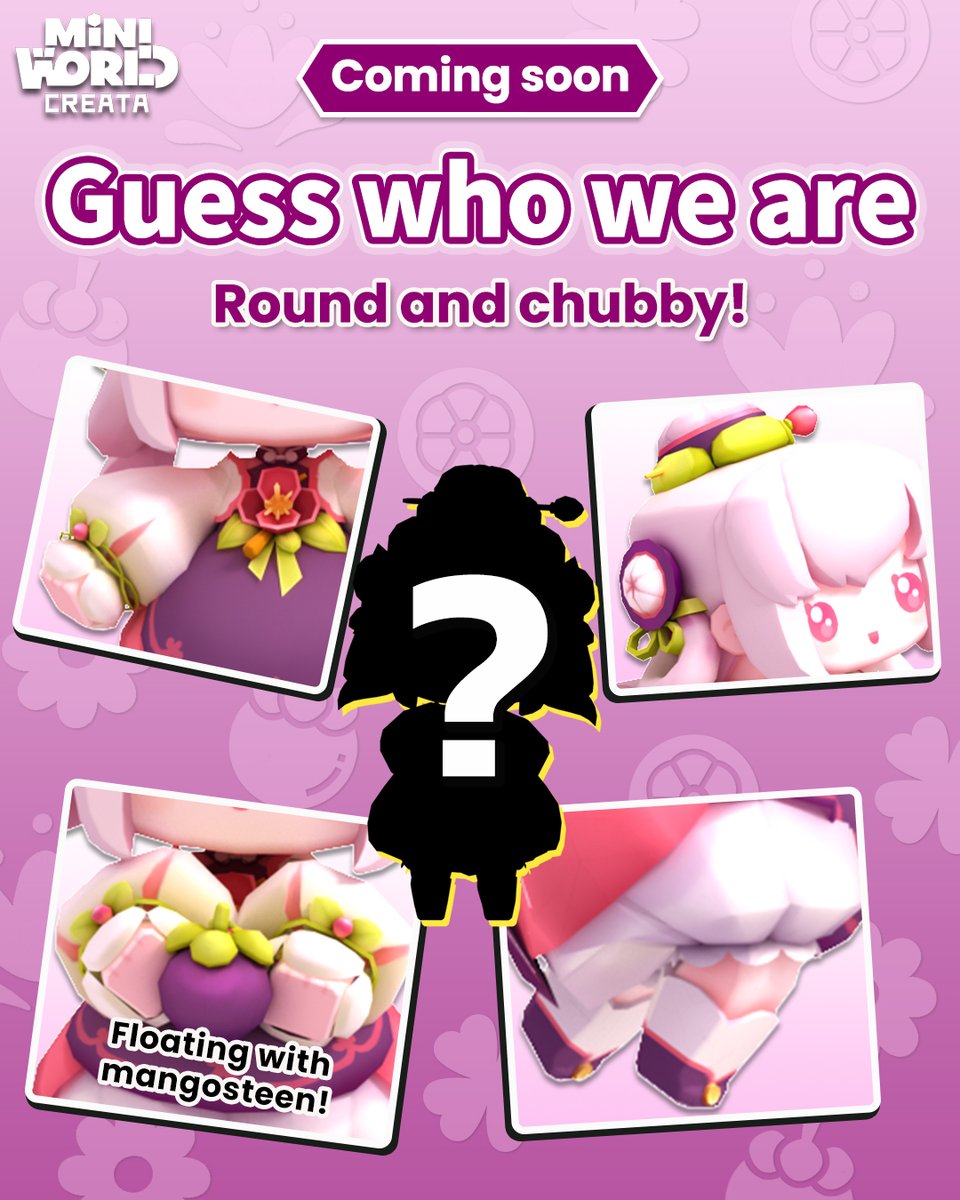 MiniWorld_EN's tweet image. Round and plump, wearing a purple-red coat 🍇
If you can guess who I am, you'll know what kind of new friend we'll have here! 🌈
🔍 Hint: I am a beloved tropical fruit.

#miniworld #mini2.0 #miniworldcreata #miniworlden