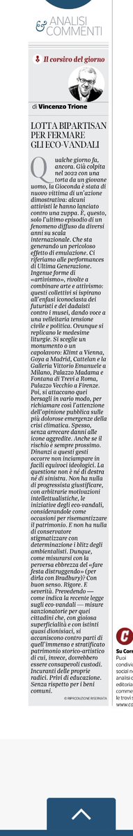 #trione”si sceglie monumento o capolavoro poi si attaccano in vario modo x richiamare l’attenzione dell’opinione pubblica sulle più dolorose emergenze della crisi climatica..occorre non inciampare in facili equivoci ideologici non ha nulla di progressista giustificare iniziative