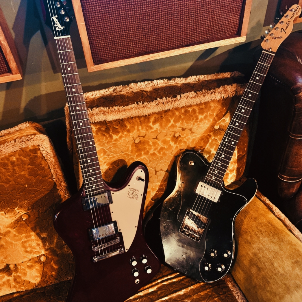 One for the musos out there... This is part of the tone machine behind the new album we've been working on. See anything you like? 🧐 #fender #telecaster #gibson #firebird #peavey #marshall #parkamps